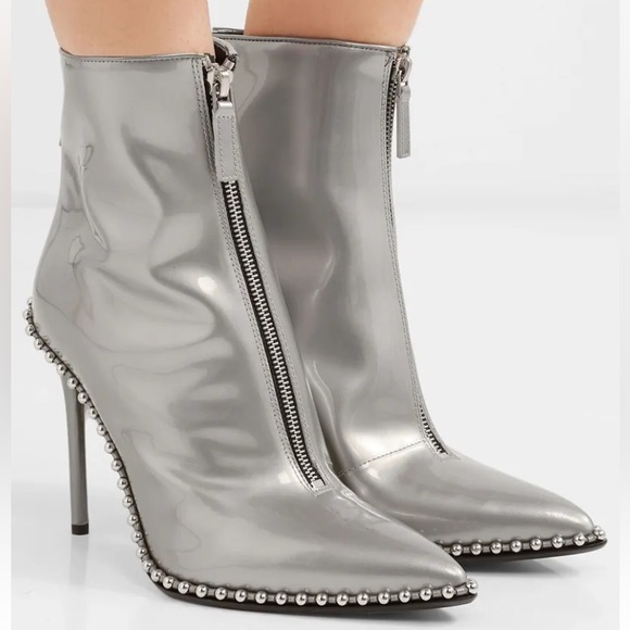 ALEXANDER WANG Eri Studded Metallic patent-leather ankle Boots New - Picture 5 of 13